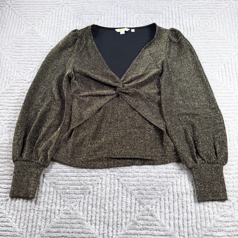 Boden Twist Front Top Womens 4 Gold Black Metallic Shimmer Party Disco Holiday